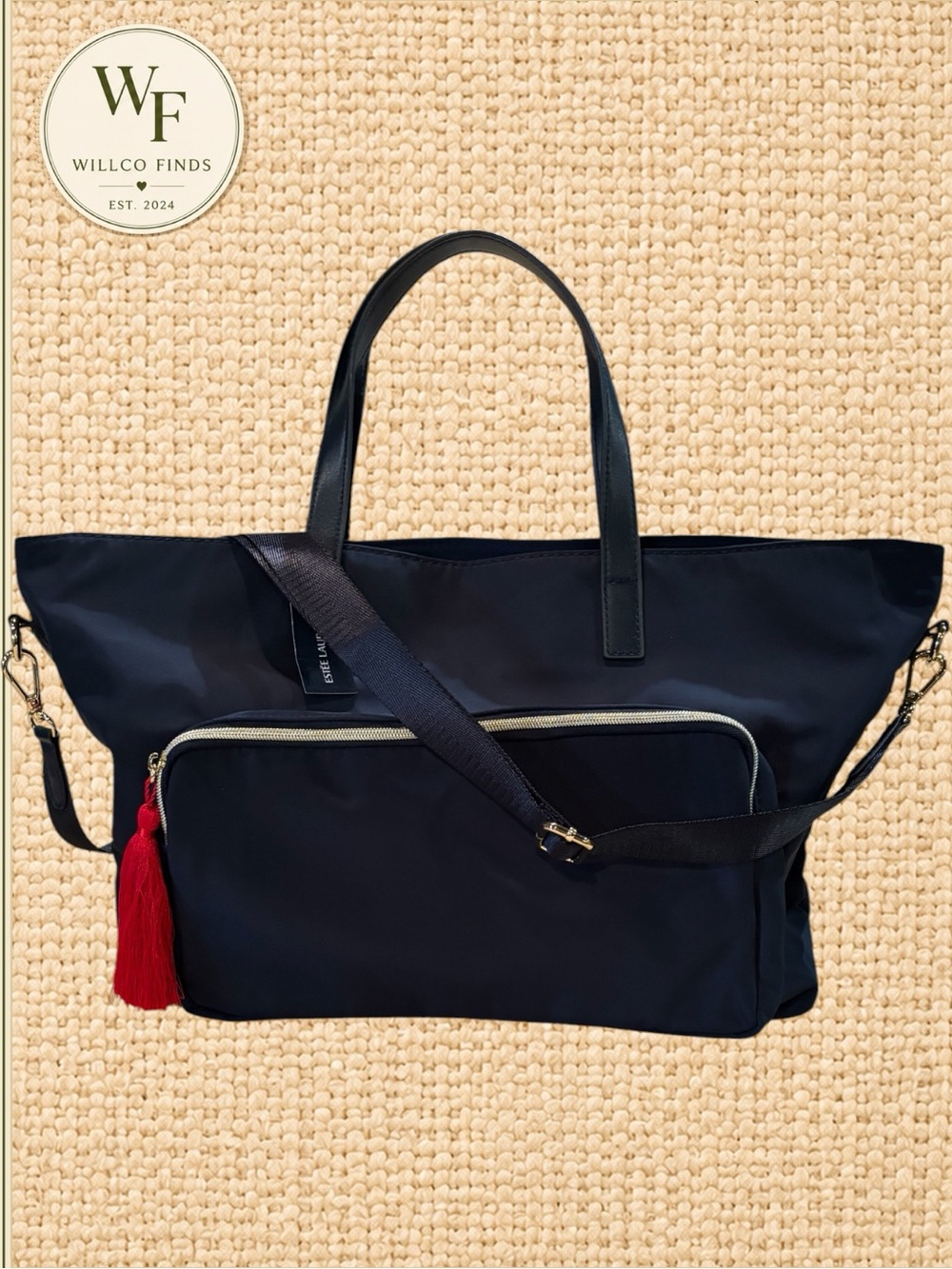 Estée Lauder Navy Travel Tote Weekender Bag Detachable Pouch Shoulder Strap